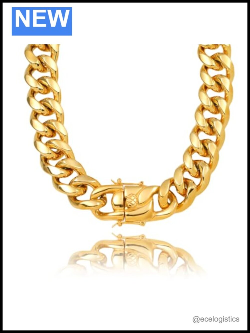 Chunky Gold Plated Cuban Link Chain Necklace 22in Heavy Steel